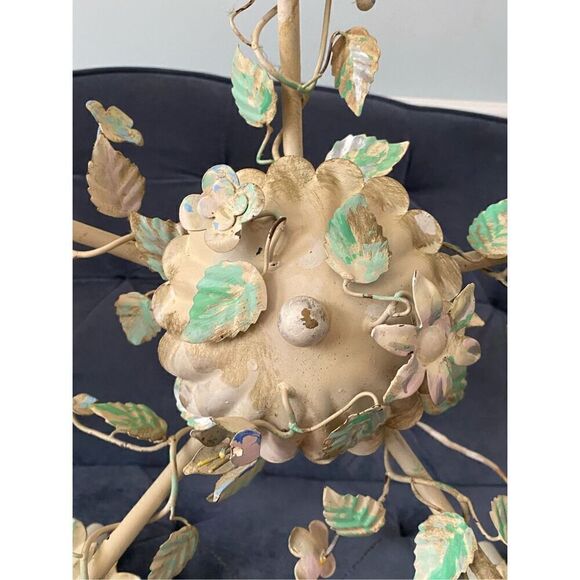 Pastel Pink, Blue and Mint Shabby Chic Florence Style Chandelier, 1960s Wrought - Picture 9 of 14